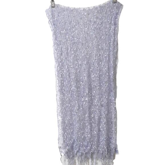 NWT Cheppu Himal Made in Napal Blue Ice Fringe Silver Metallic Threads Scarf - Picture 3 of 8